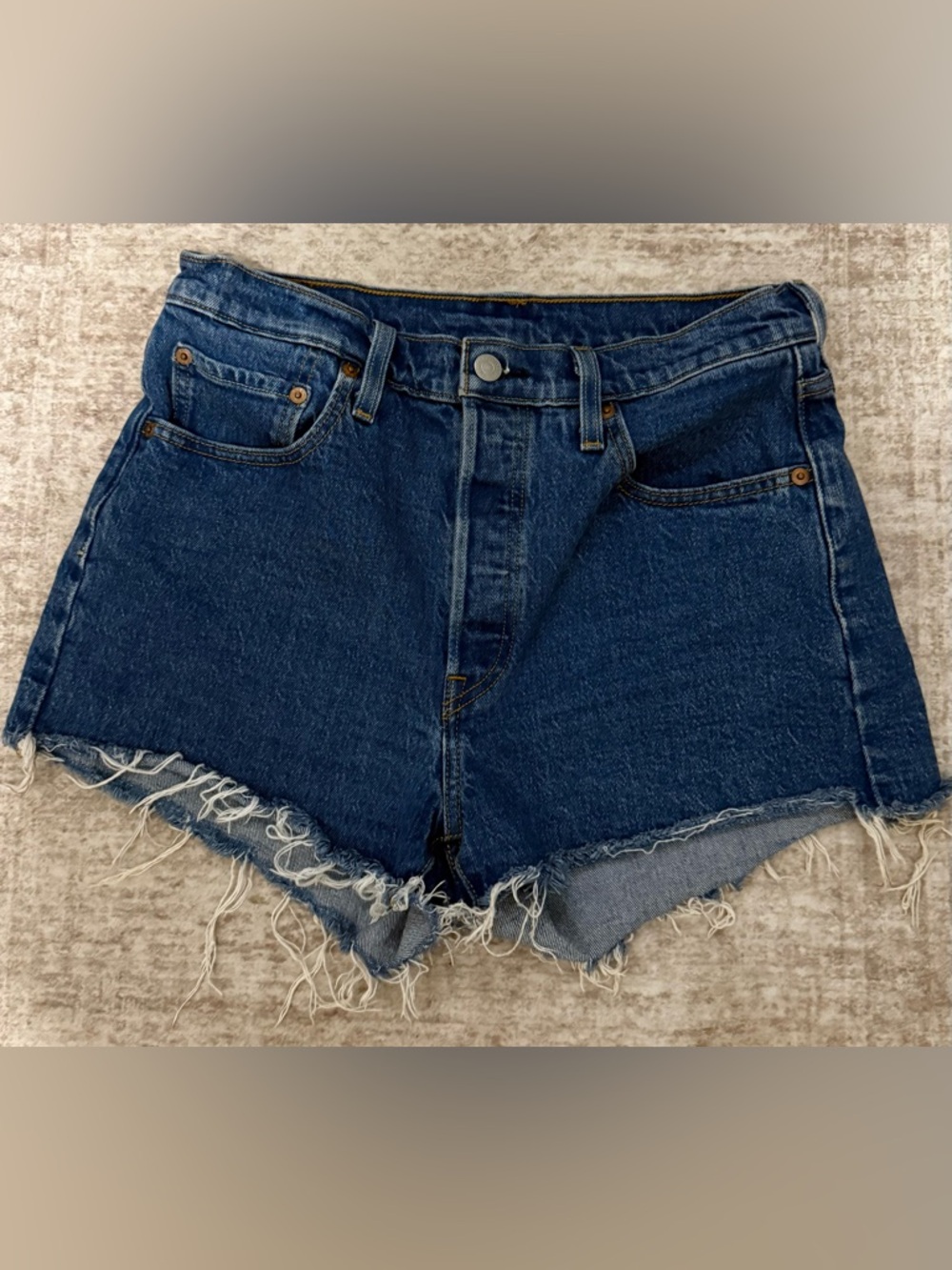 Levi's Dark Blue Frayed Hem Denim Shorts
